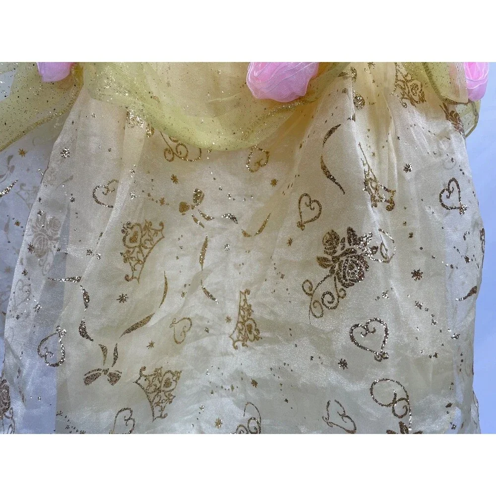 Disney Store Girl 4 Belle Beauty Beast Dress Yellow Costume Princess Roses‎